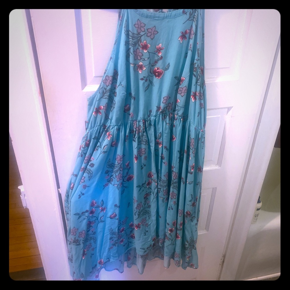 Torrid High Low high neck turquoise floral dress